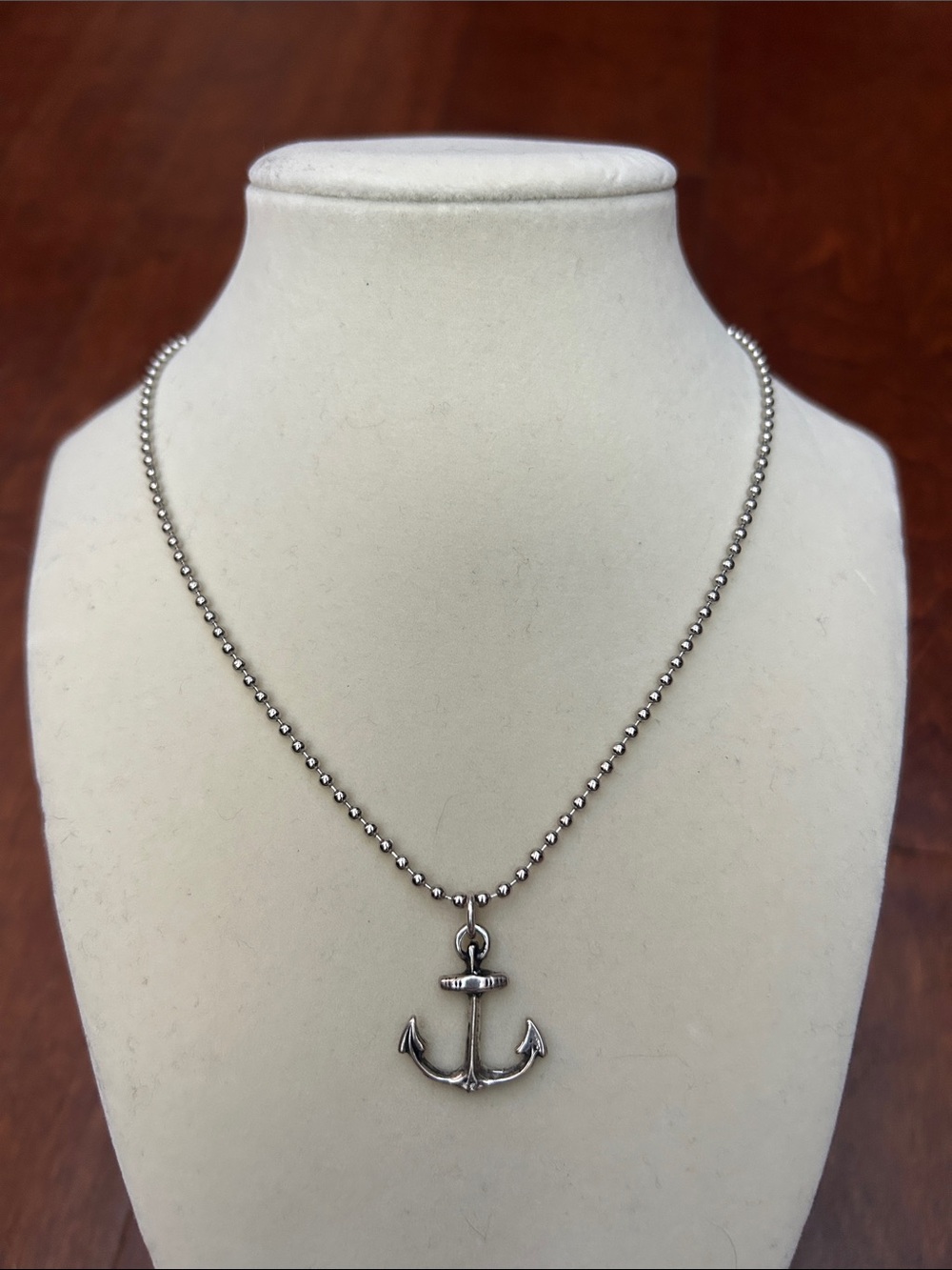 Sterling Silver Anchor Pendant Necklace on Silver Toned Ball Chain